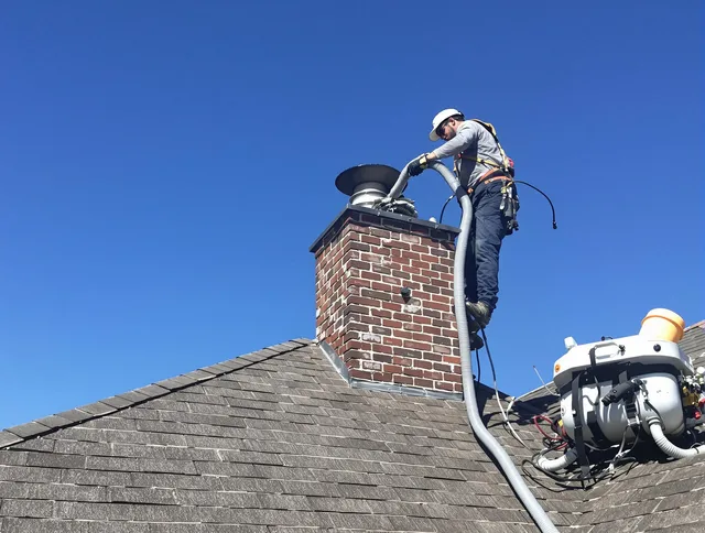 Dedicated Bedford Heights Chimney Sweep team member cleaning a chimney in Bedford Heights, OH