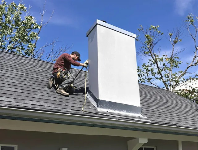 Bedford Heights Chimney Sweep team member finishing chimney construction in Bedford Heights, OH